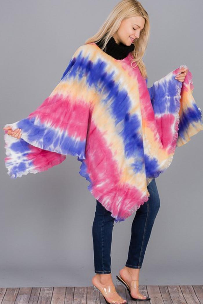 Tie Dye Fringe Poncho Product Image