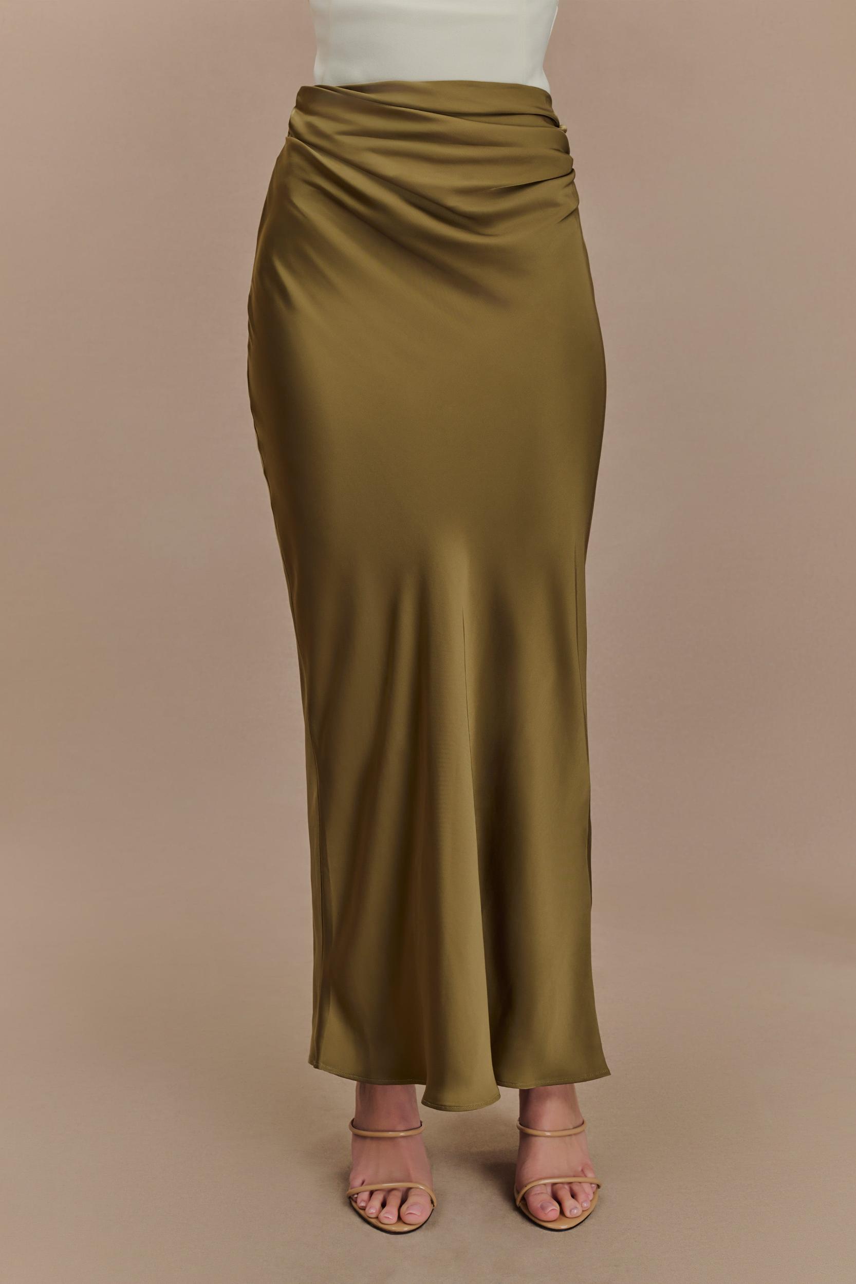Nicola Satin Asymmetric Maxi Skirt - Basil Product Image