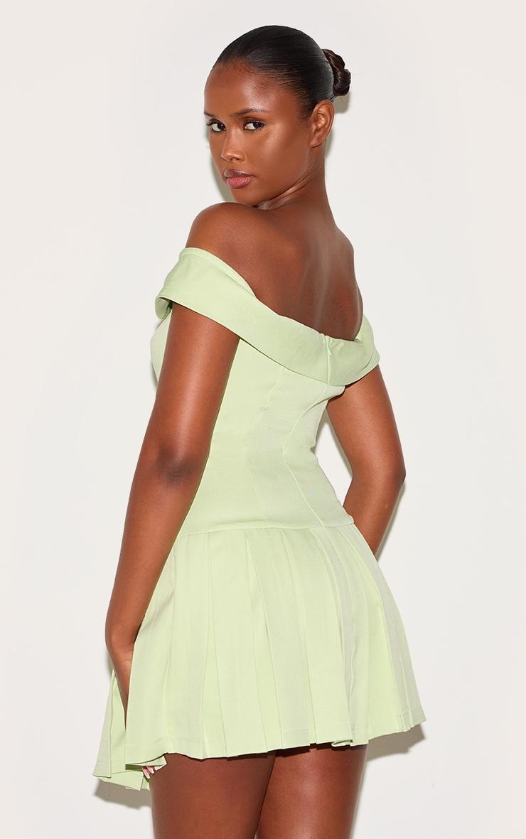 Pale Lime Tailored Button Detail Bardot Pleated Skort Romper Product Image