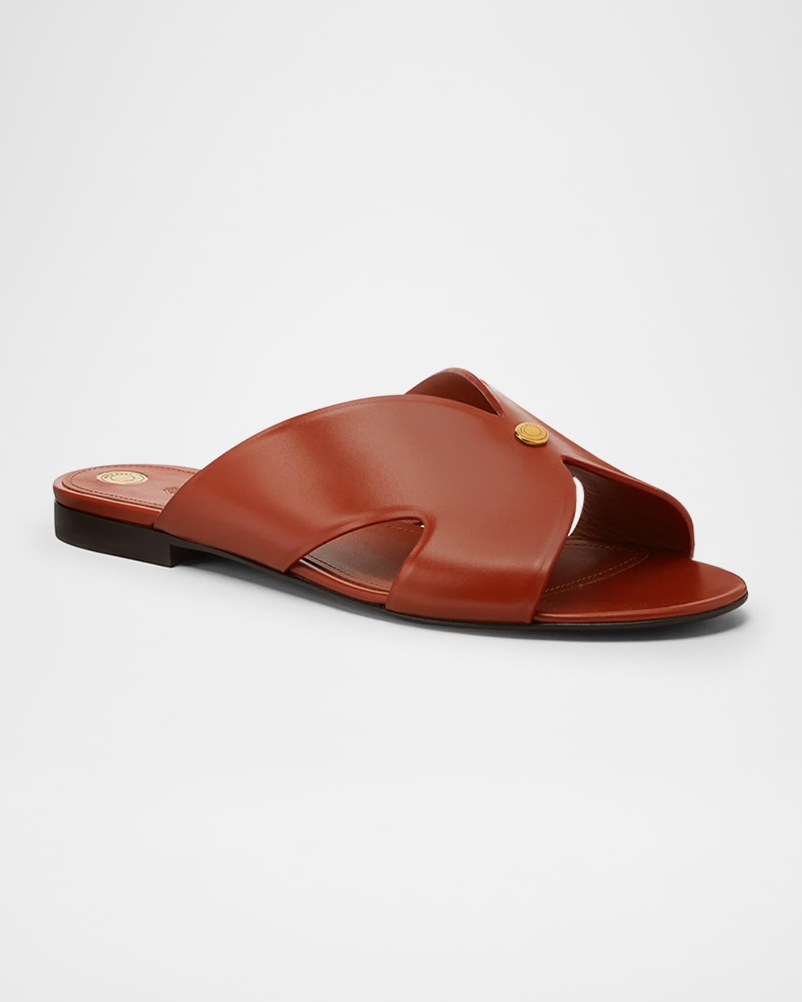 Vera Leather Flat Slide Sandals Product Image