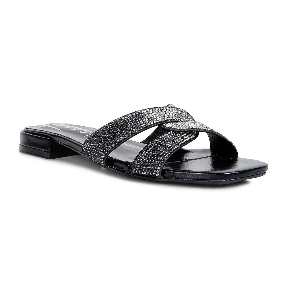 London Rag Rum Cake Cross Strap Rhinestone Women's Sandals, Size: 8, Black Product Image