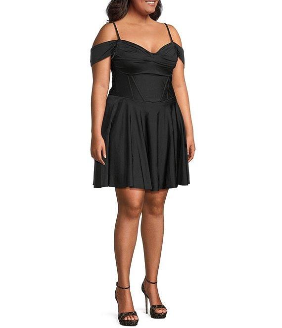 City Vibe Plus Size Sweetheart Neck Off The Shoulder Lace Up Back Skater Dress Product Image