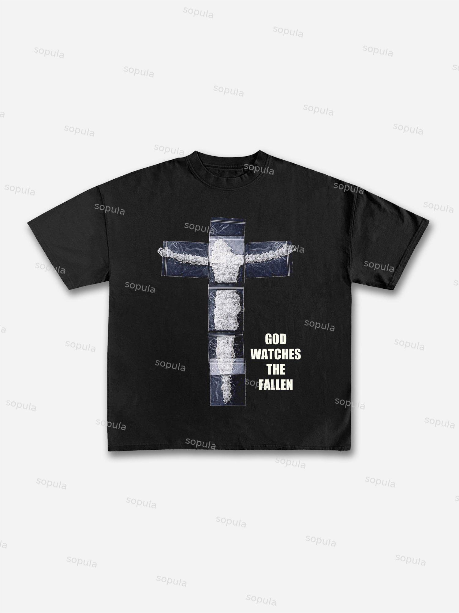God Watches The Fallen Graphic Cotton T-shirt Product Image