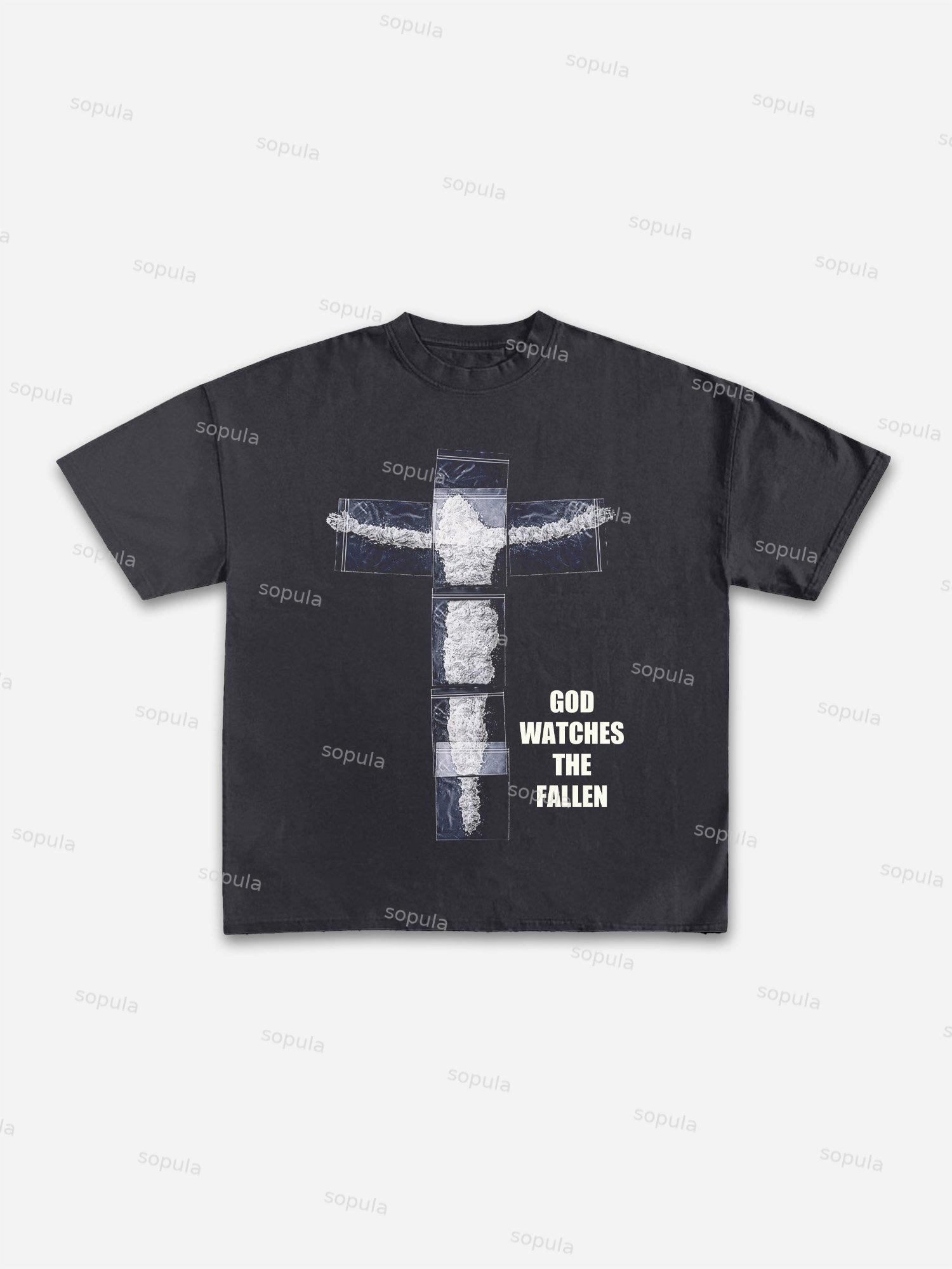God Watches The Fallen Graphic Cotton T-shirt Product Image