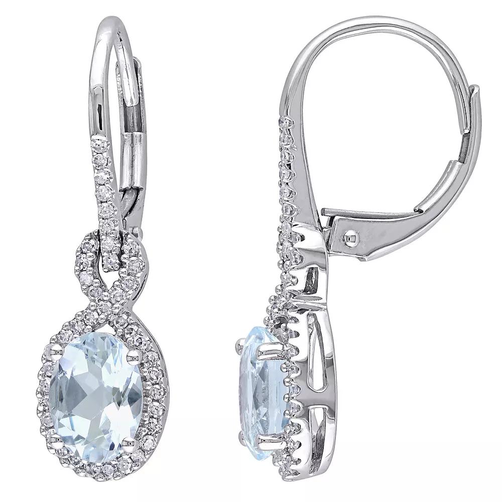 Stella Grace 10k White Gold 1/4 Carat T.W. Diamond & Aquamarine Infinity Leverback Earrings, Women's, 10k Whgold Product Image