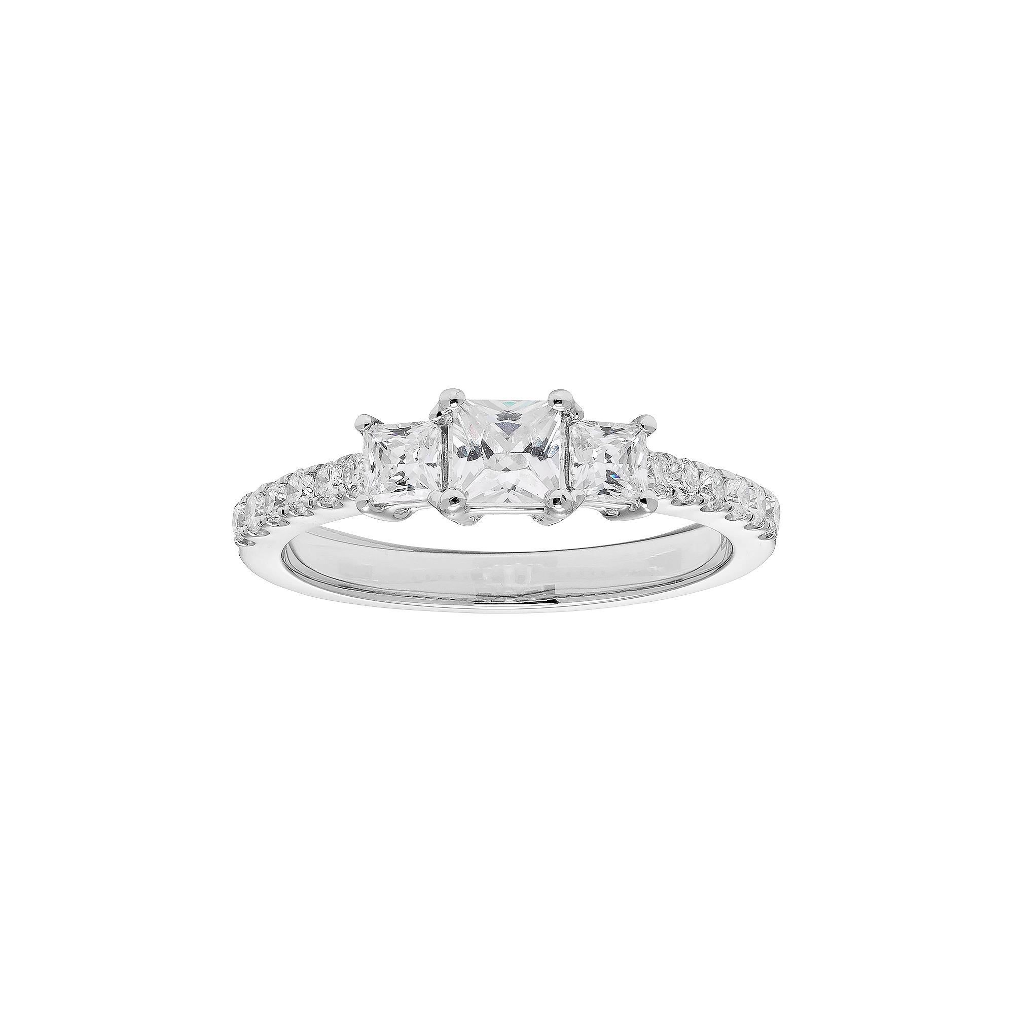 The Regal Collection 14k Gold 1 Carat T.W. IGL Certified Diamond Princess Cut 3-Stone Engagement Ring, Womens White Product Image