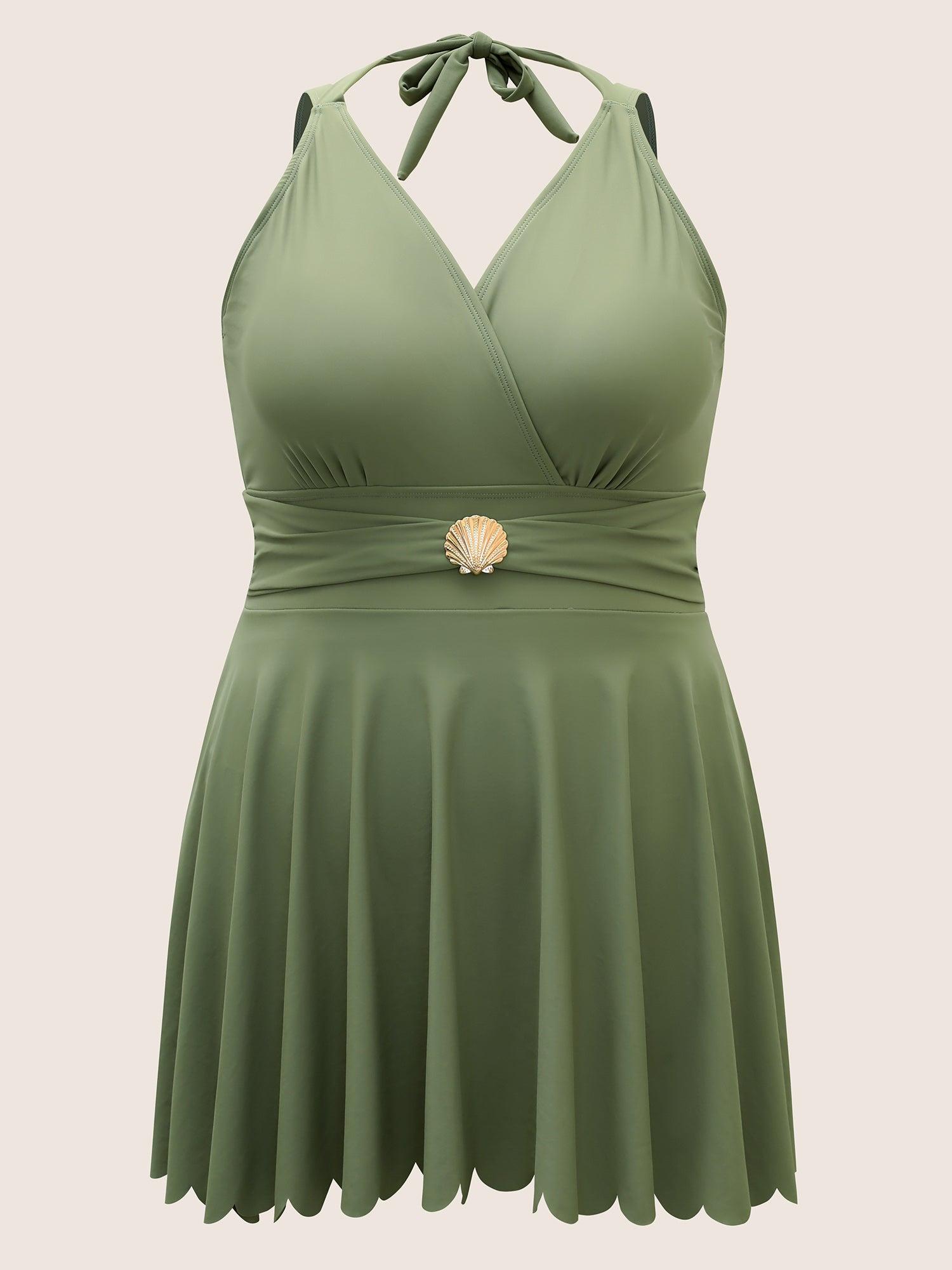 Solid Tie Knot Metal Shell Detail Swim Dress Female Product Image