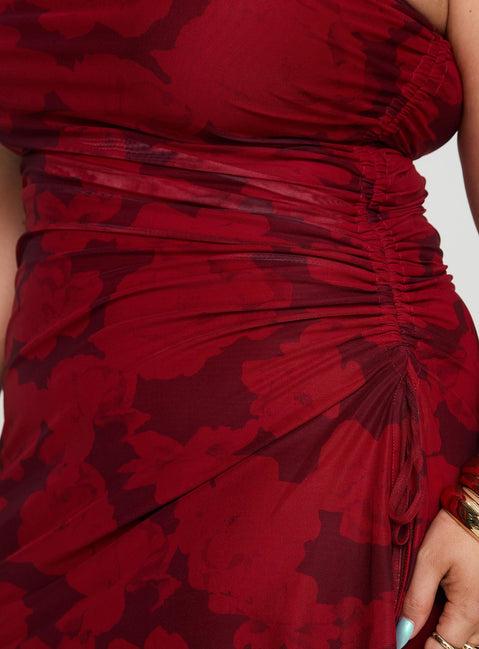 Donelli Mini Dress Burgundy / Red Floral Curve Product Image