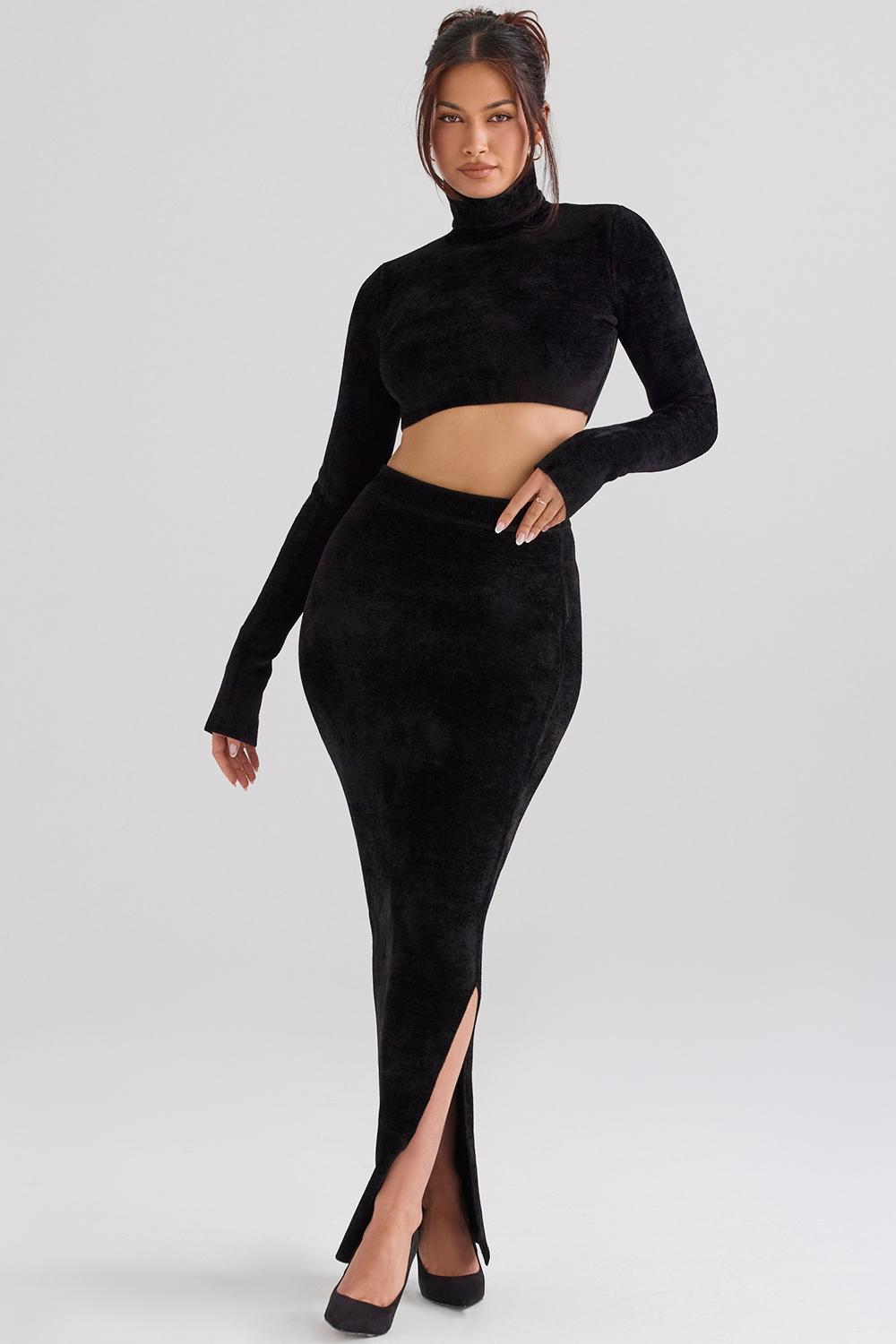 Rene  black chenille maxi skirt - sale Product Image