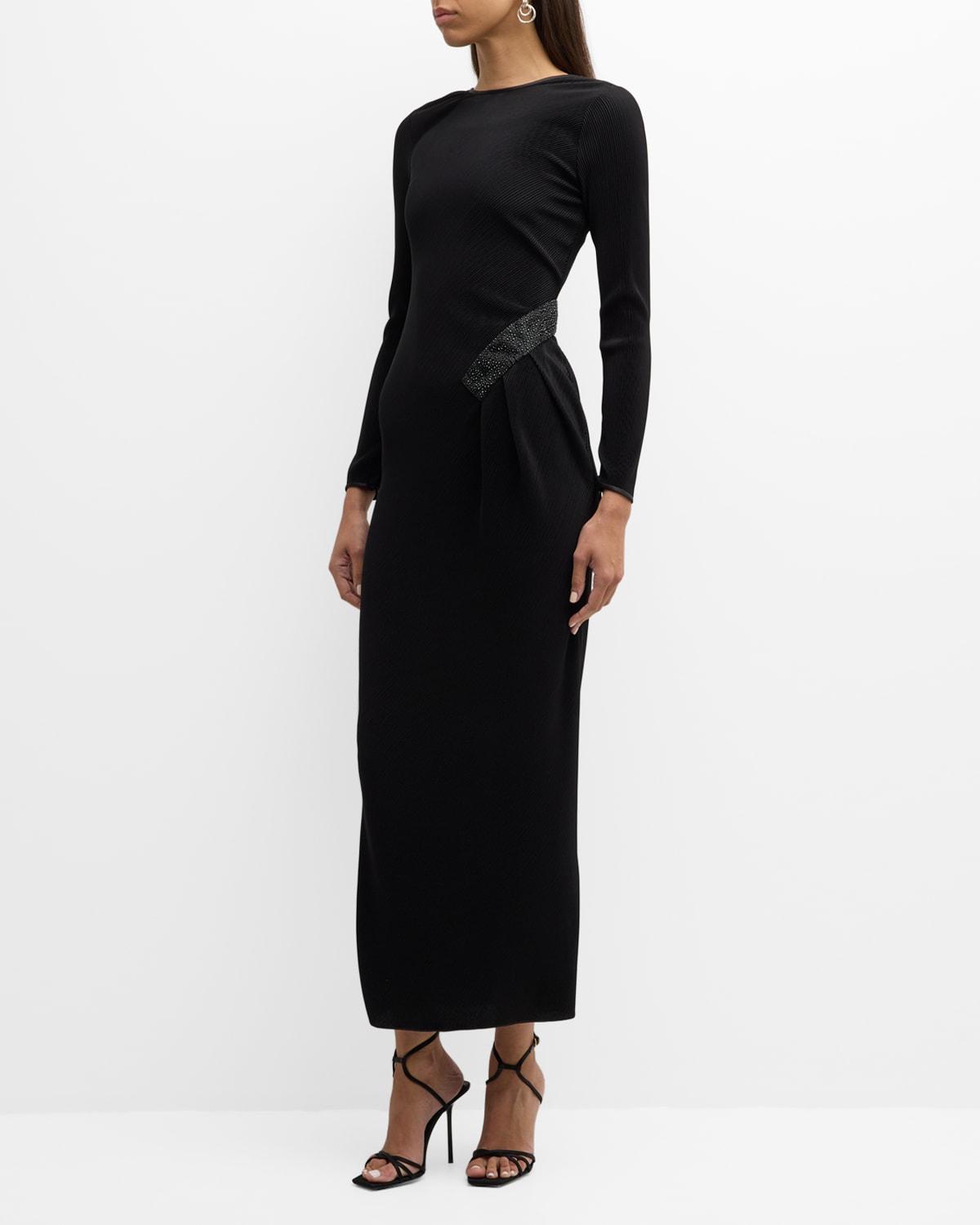 Plisse Jersey Gown with Beaded Hip Detail Product Image