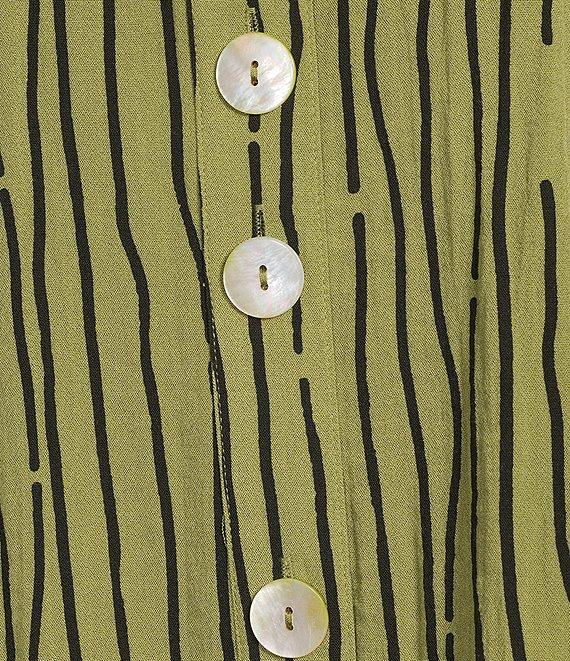 Ali Miles Crinkle Woven Abstract Stripe Wire Collar 3/4 Sleeve Button Front Tunic Product Image