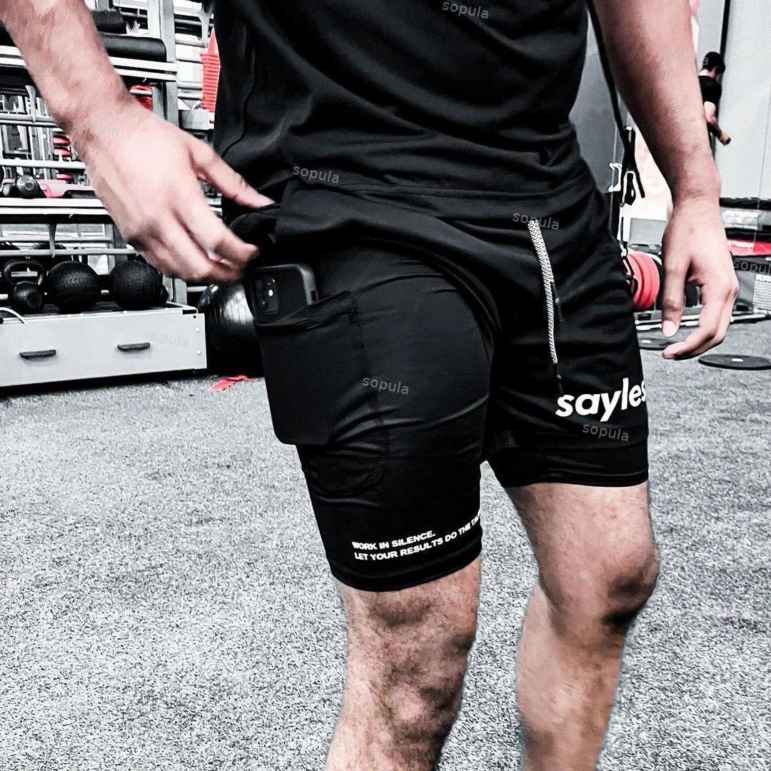 Sopula Casual Sayless Print Graphic Double Layer Men's Gym Shorts Product Image