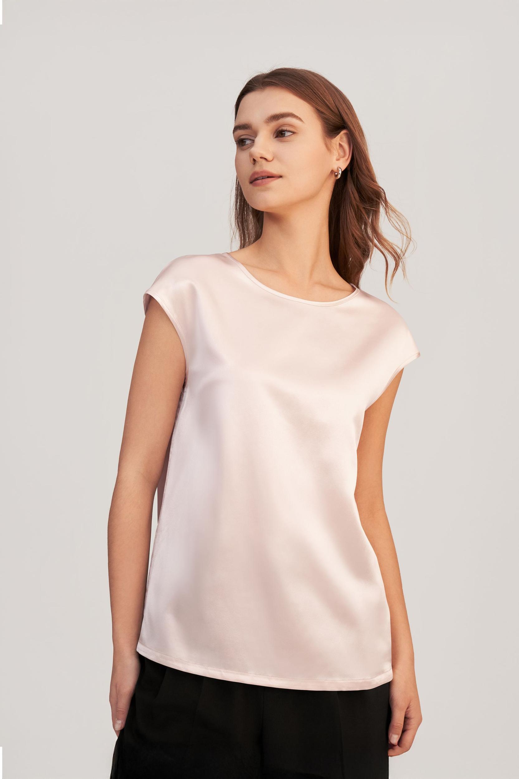 Basic Cap Sleeves Silk Tee Product Image