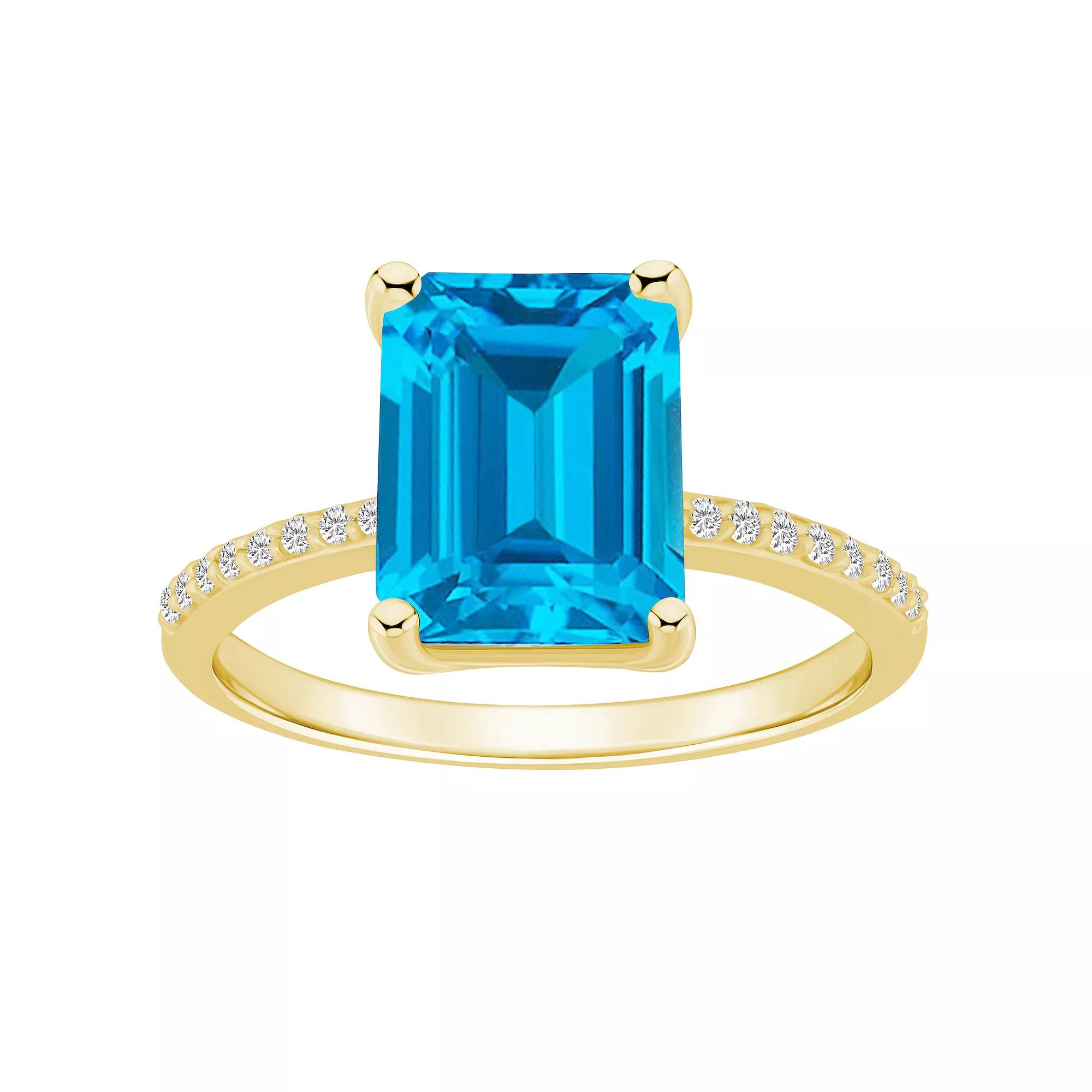 Alyson Layne 14k White Gold Emerald Cut Gemstone 1/10 Carat T.W. Diamond Ring, Women's, Size: 6, Blue Topaz Product Image