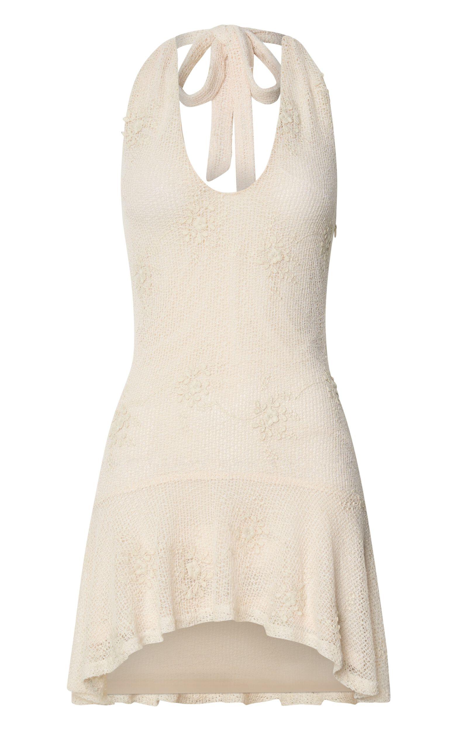 Estella Mini Dress - Scooped V Halter Drop Waist Frill Hem Skirt in Ivory Product Image