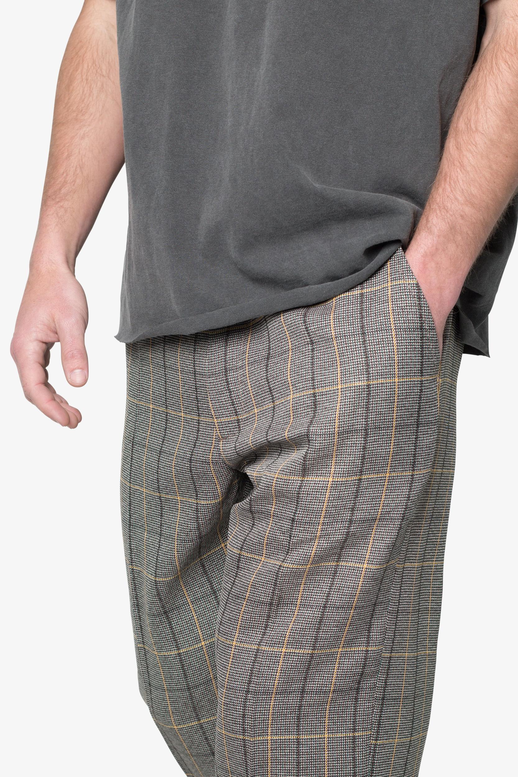 Pleated Plaid Trousers - Light Brown/Cream Product Image