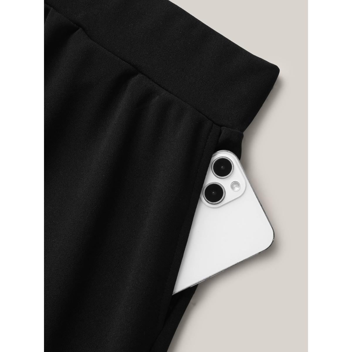 Plus Size Plain Pleated Lace Hem Midi Skirt Women Black Formal See through Bodycon Low stretch Slanted pocket Party Skirts BloomChic 14-16/1X Product Image