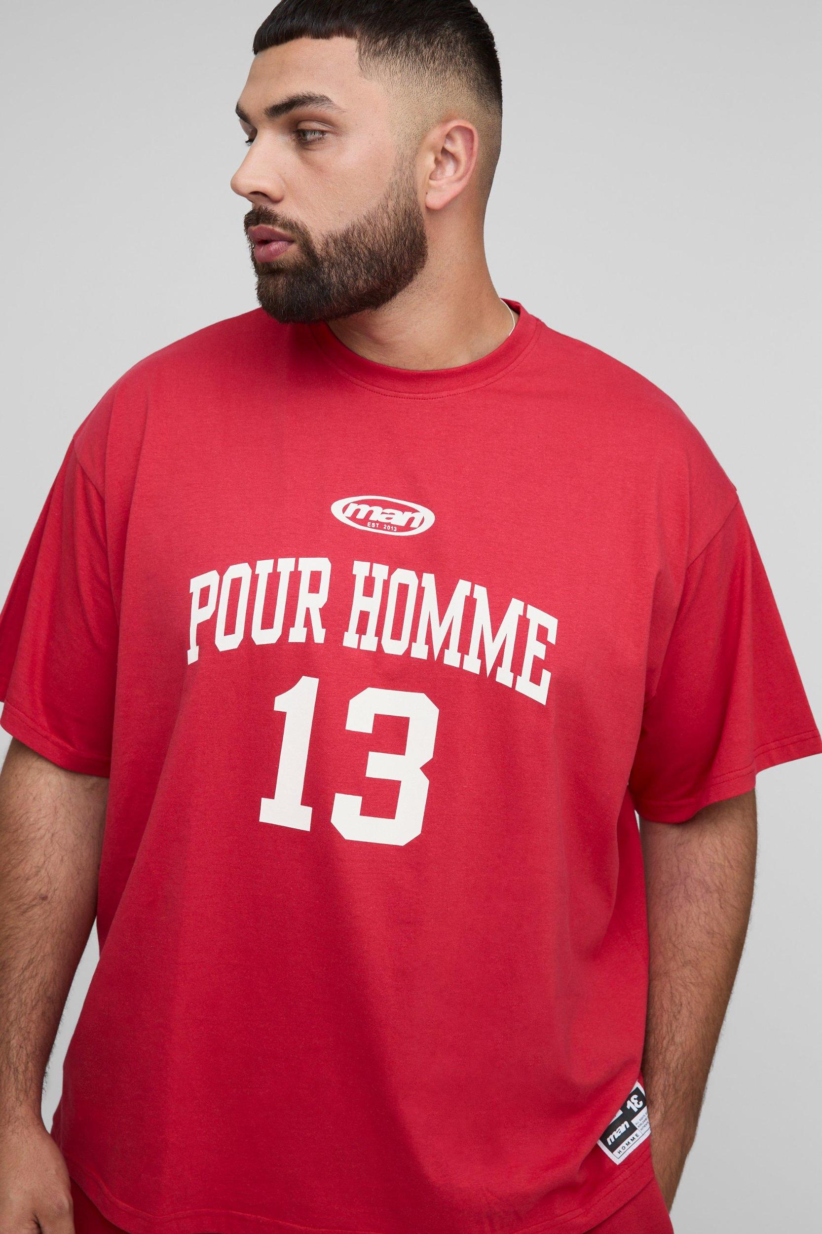 Plus Oversized Pour Homme Print T-Shirt & Short Set | boohooMAN USA Product Image