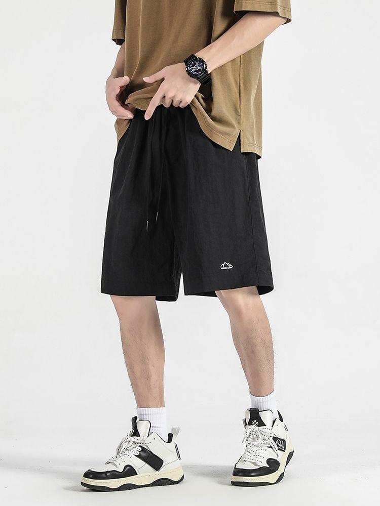 Drawstring Waist Plain Shorts Product Image