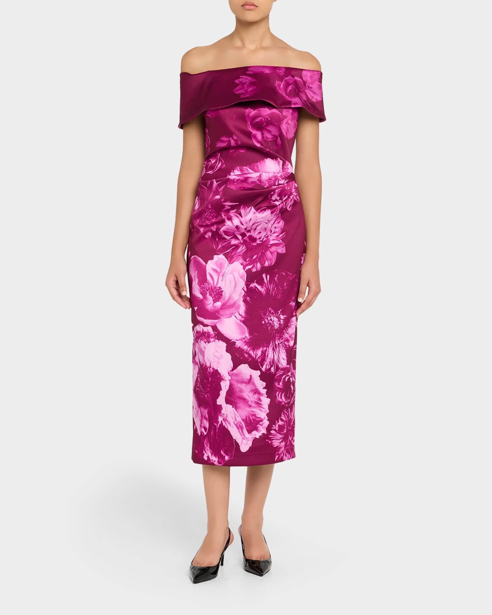 Ruched Floral Off-The-Shoulder Midi Dress Product Image