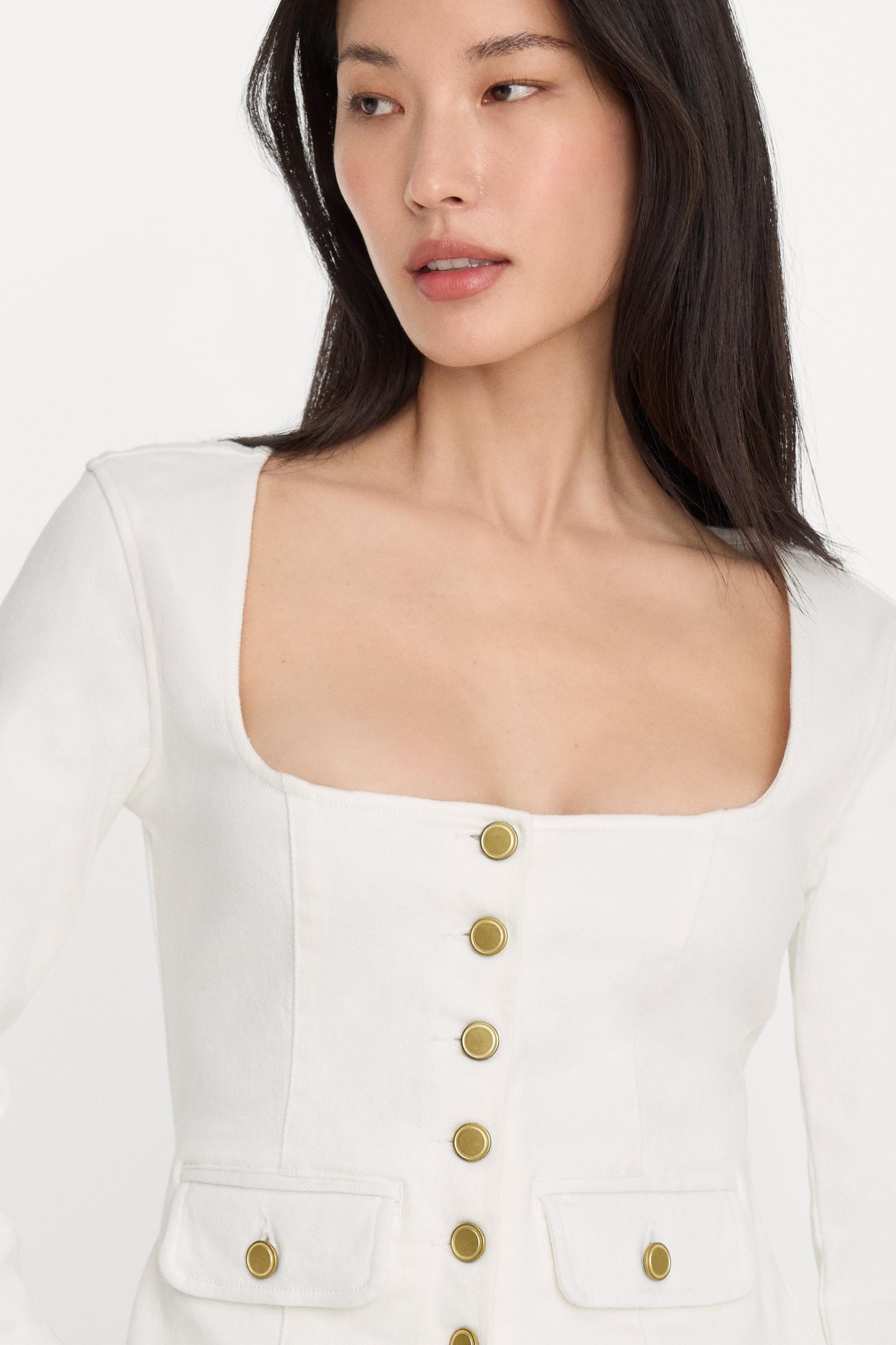 DENIM FITTED BUTTON FRONT JACKET | COTTON WHITE Product Image