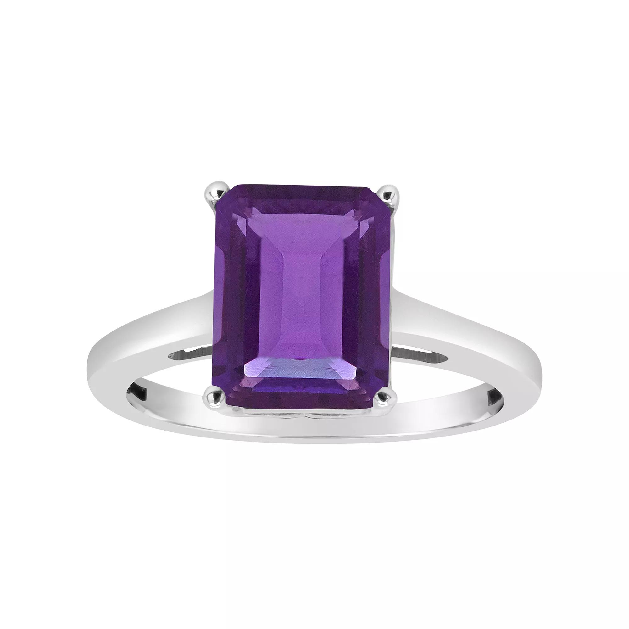 Alyson Layne 14k Gold Emerald Cut Amethyst Solitaire Ring, Women's, Size: 6, 14k White Gold Product Image