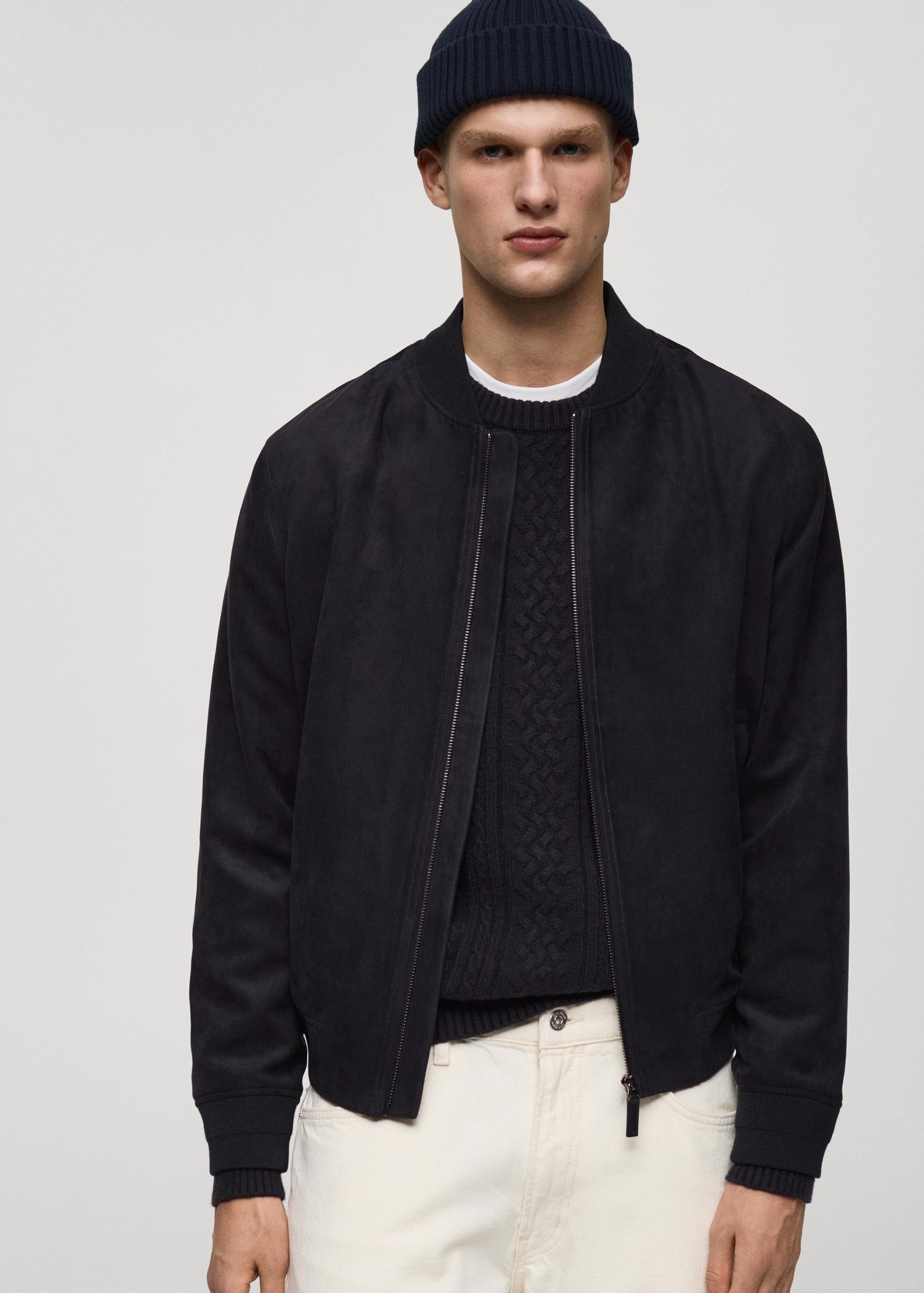 Suede-effect bomber jacket - Men | MANGO USA Product Image