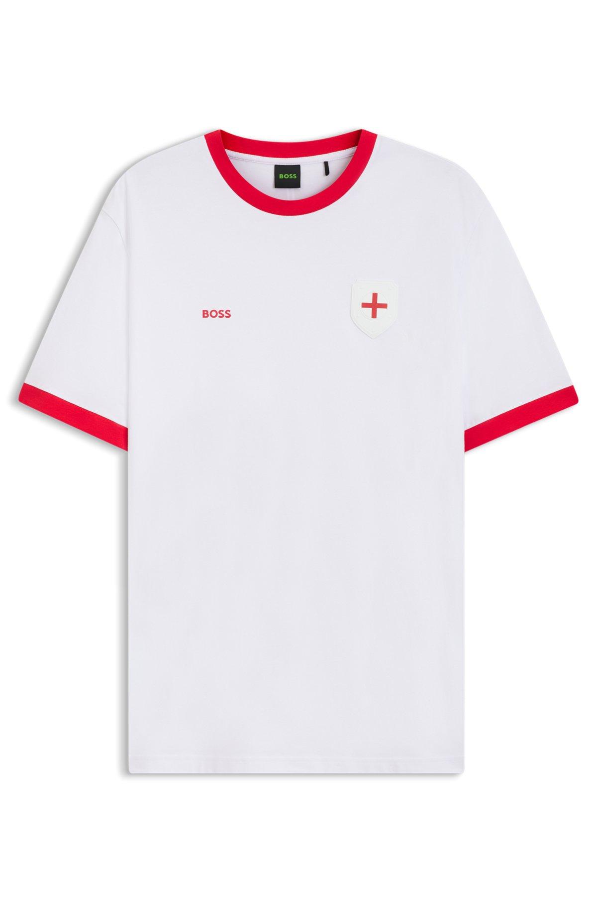 Stretch-cotton T-shirt with country flag and logo Product Image