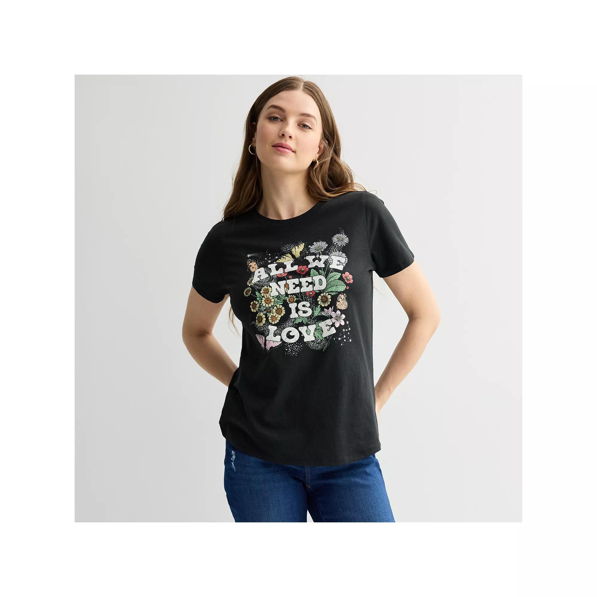 Women's All We Need Is Love Floral Background Graphic Tee,  Product Image