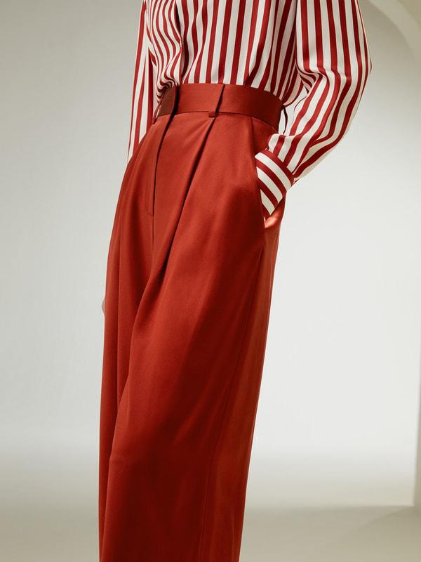High-Waisted Wide Leg Dense Silk Pants Product Image