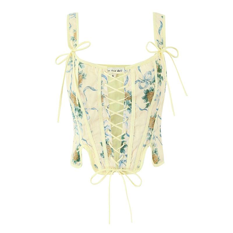 Sleeveless Lace-Up Plain Crop Corset Top Product Image