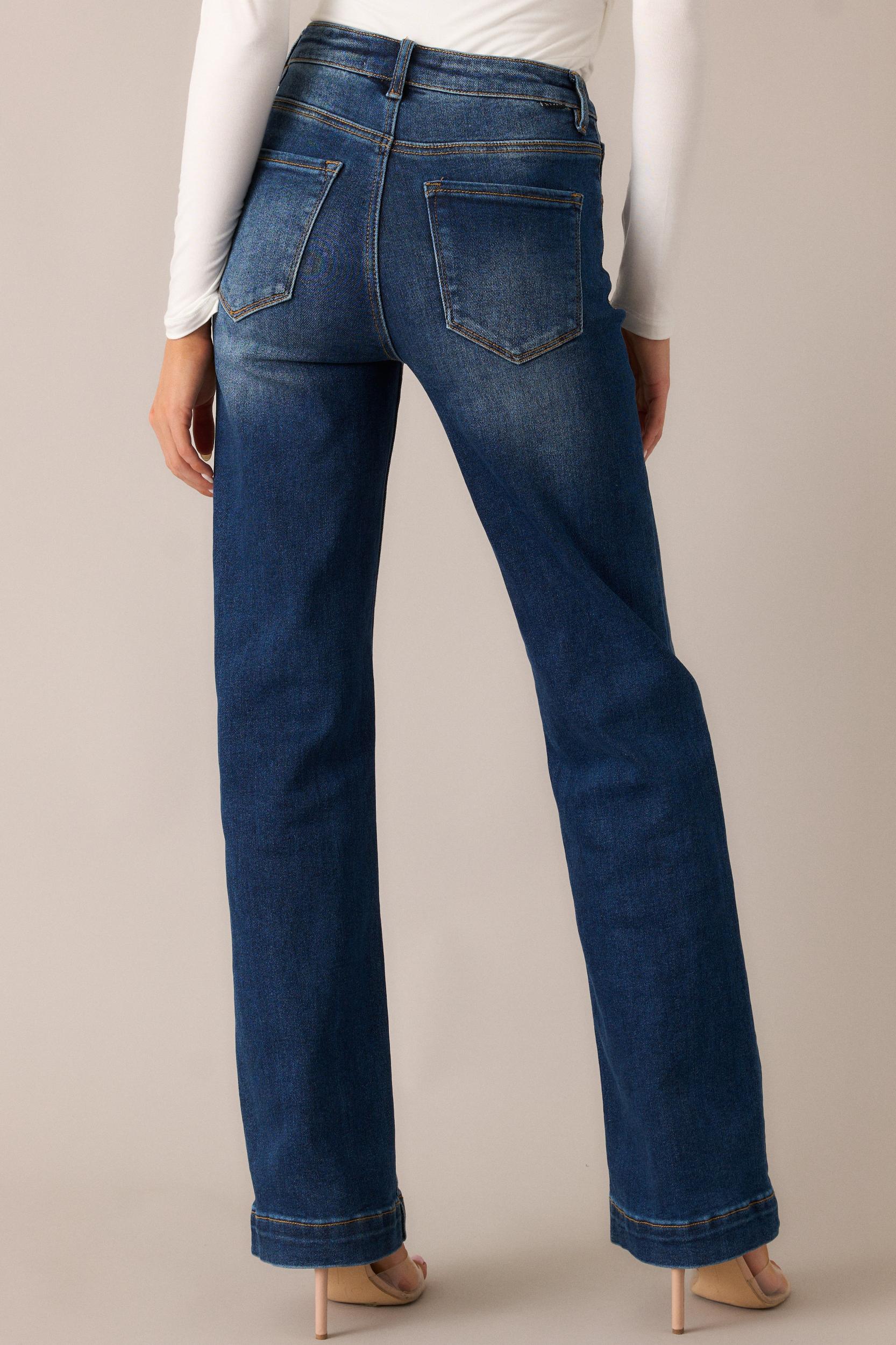 New Moon Rising Dark Wash Mid Rise Straight Leg Jeans Product Image