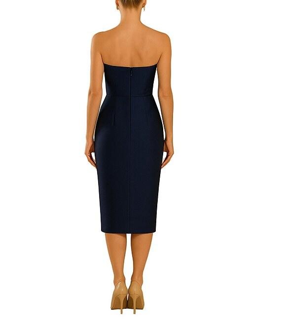 Terani Couture Mikado Strapless Floral Applique Midi Dress Product Image