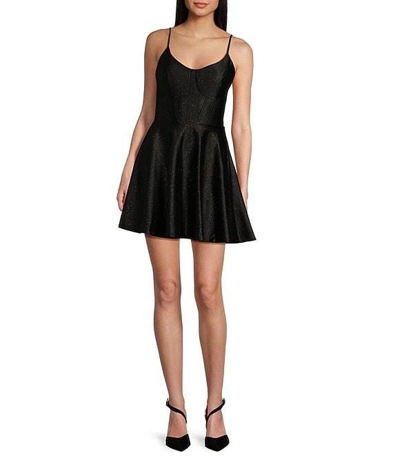 Honey and Rosie Glitter Corset Lace-Up Back Fit & Flare Dress Product Image