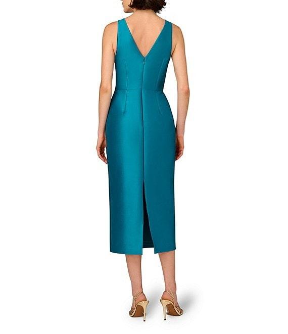 Aidan Mattox Stretch Mikado V-Neck Beaded Sheath Midi Dress Product Image