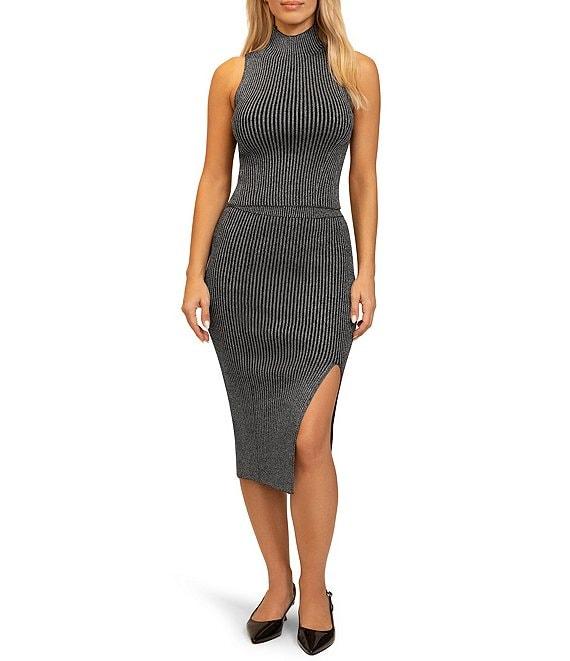 Stevie by Steve Madden Metallic Coordinating Midi Skirt Product Image