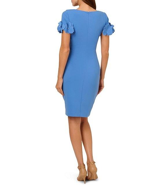 Adrianna Papell Stretch Crepe Surplice V-Neckline Short Floral Sleeve Dress Product Image