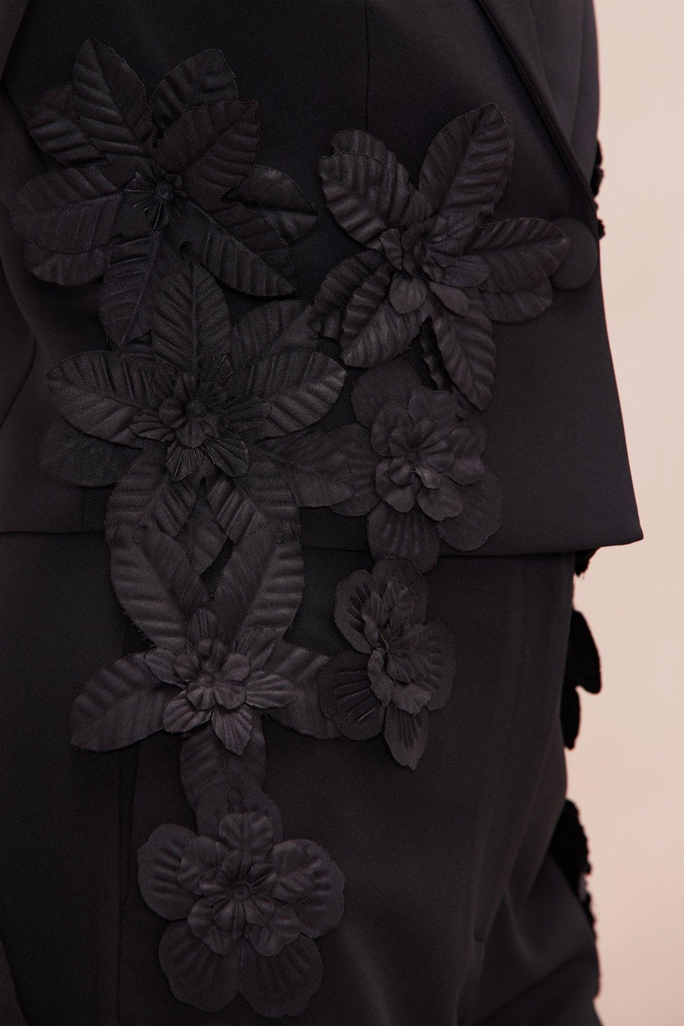 Vera Floral Applique Pant Suit Set - Black Product Image