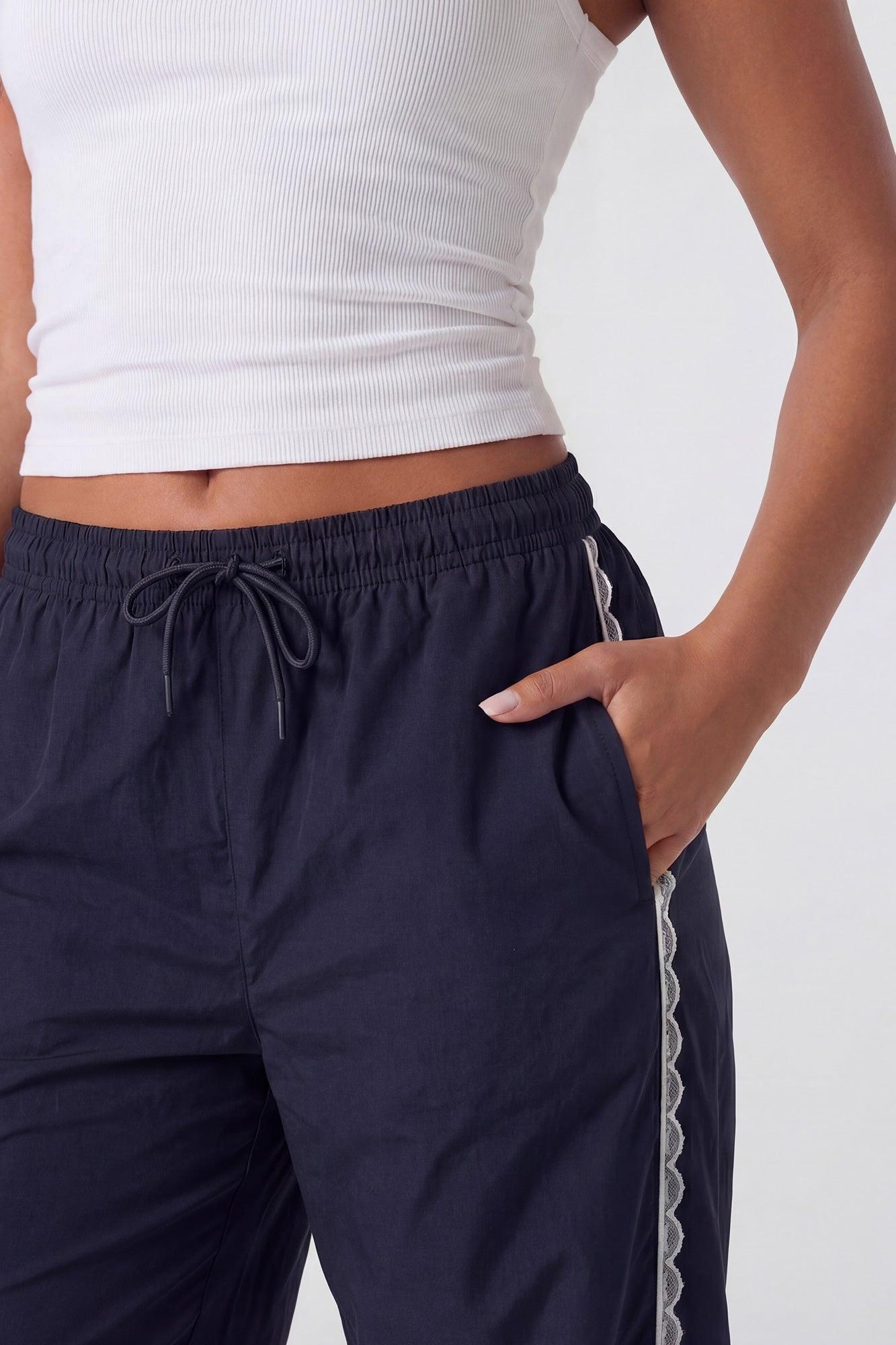 Nylon Lace Trim Wide Leg Pant Female Product Image