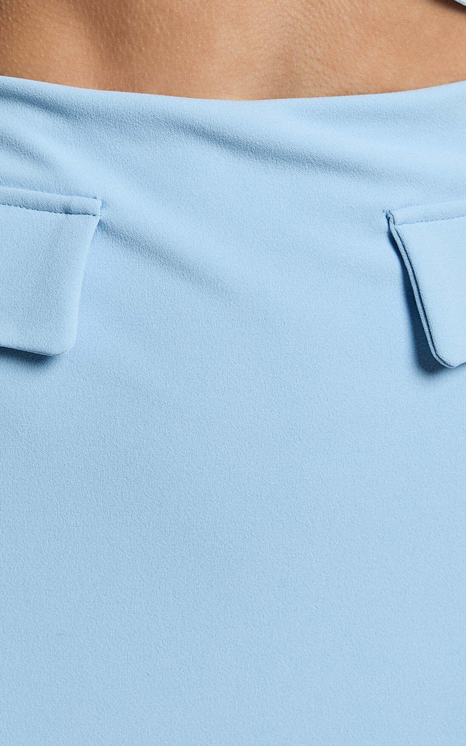 Jaden Two Piece Set - High Neck Crop Top and Pearl Trim Detail Mini Skirt Set in Blue Product Image