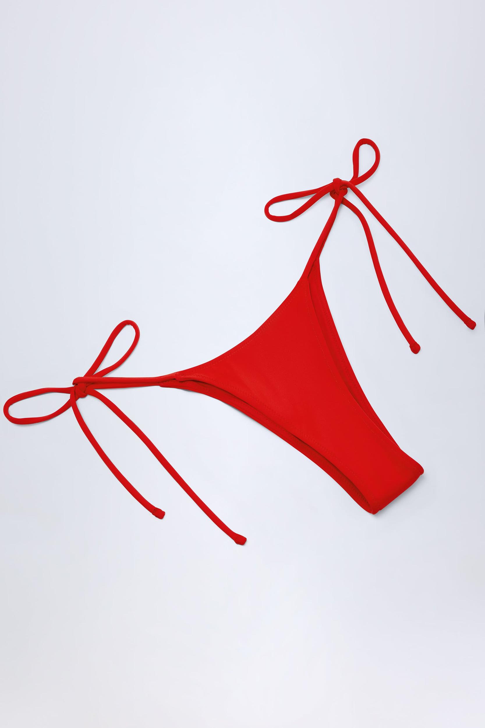 Side-Tie Cheeky Bikini Bottoms in Fiery Red Product Image