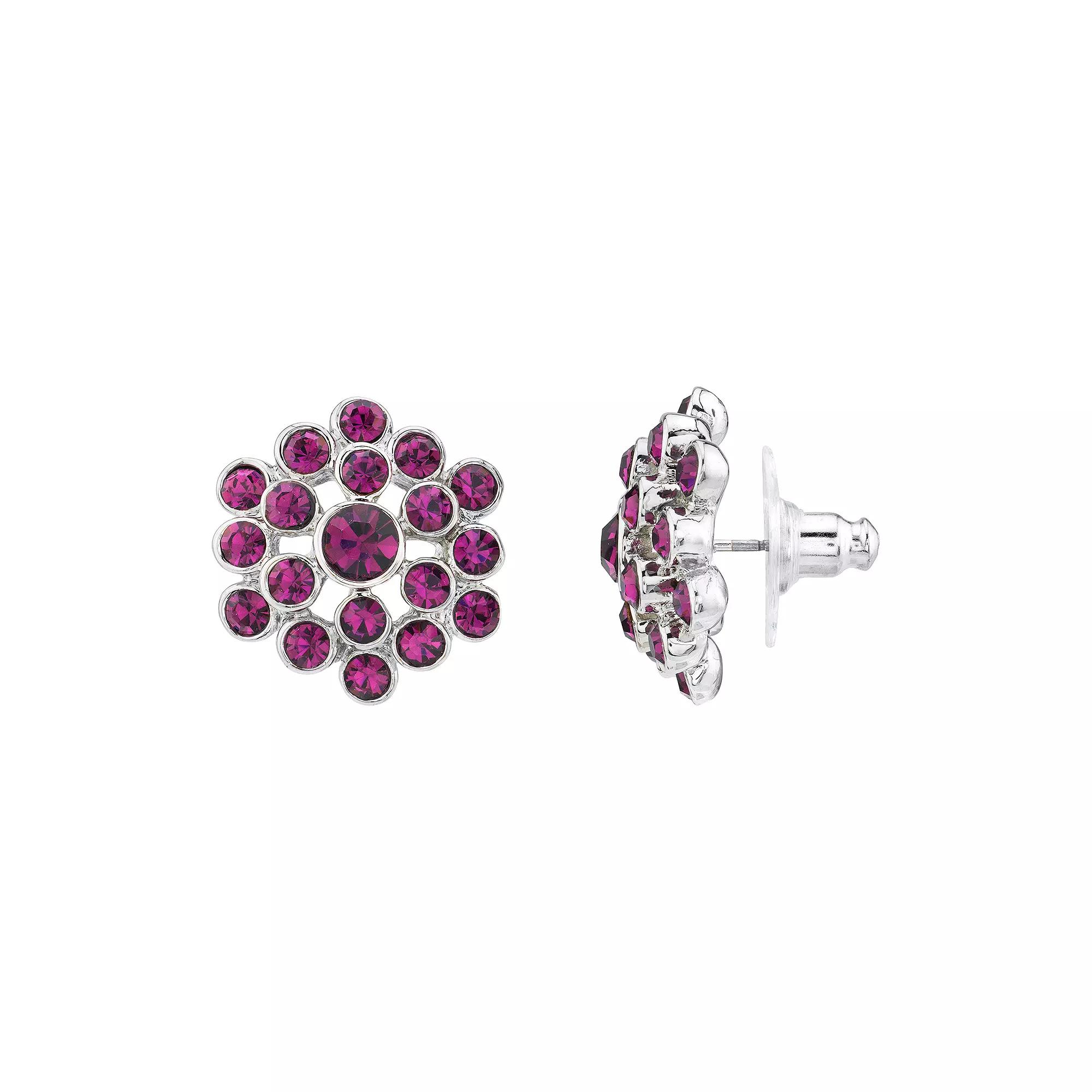 1928 Silver-Tone Amethyst Button Earrings, Women's, Purple Product Image