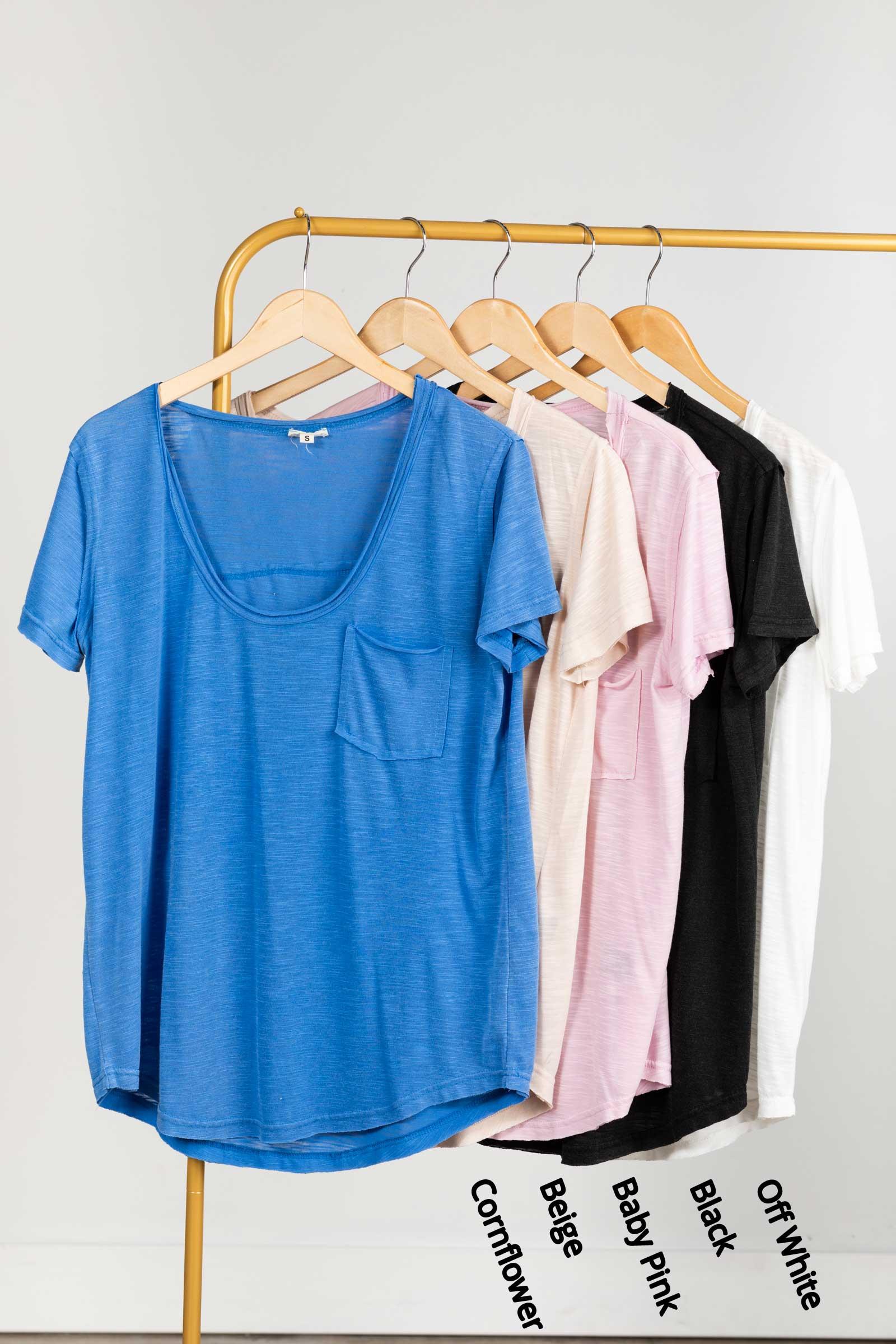 Scoop Neck Slub Knit Top With Pocket Product Image