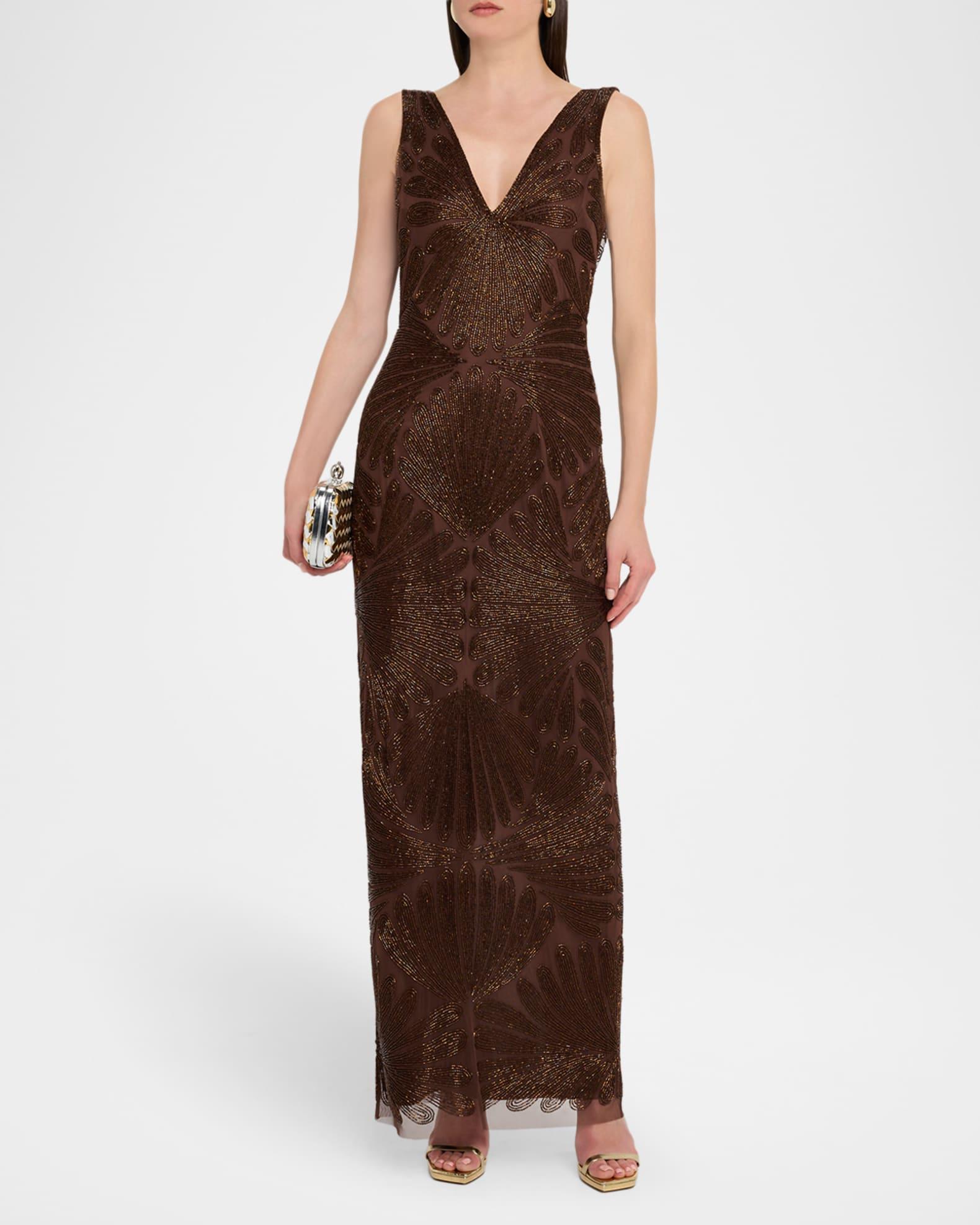 Backless Draped Beaded Column Gown Product Image