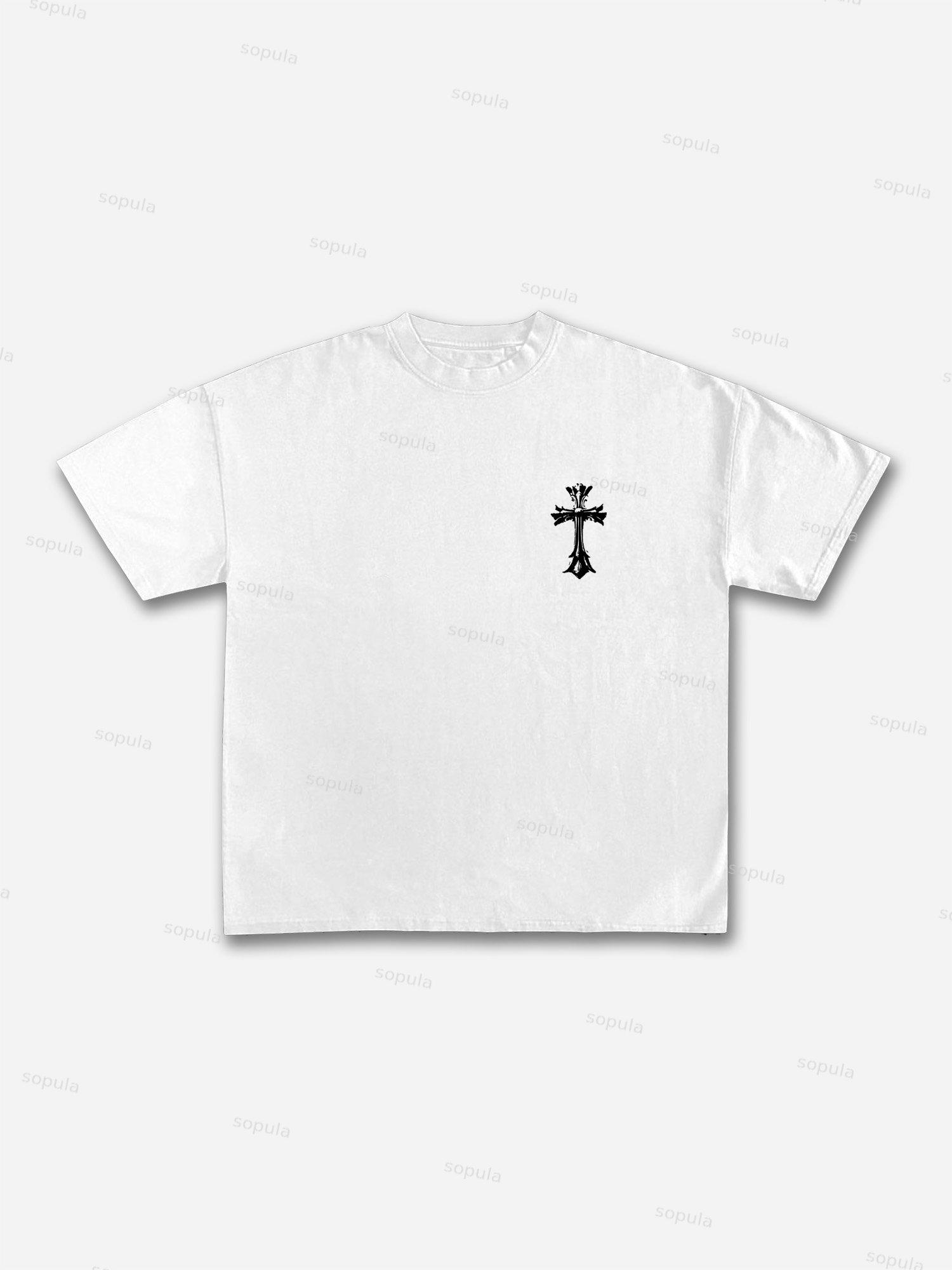 Sinangel Vintage Cross Graphic Cotton T-shirt Product Image