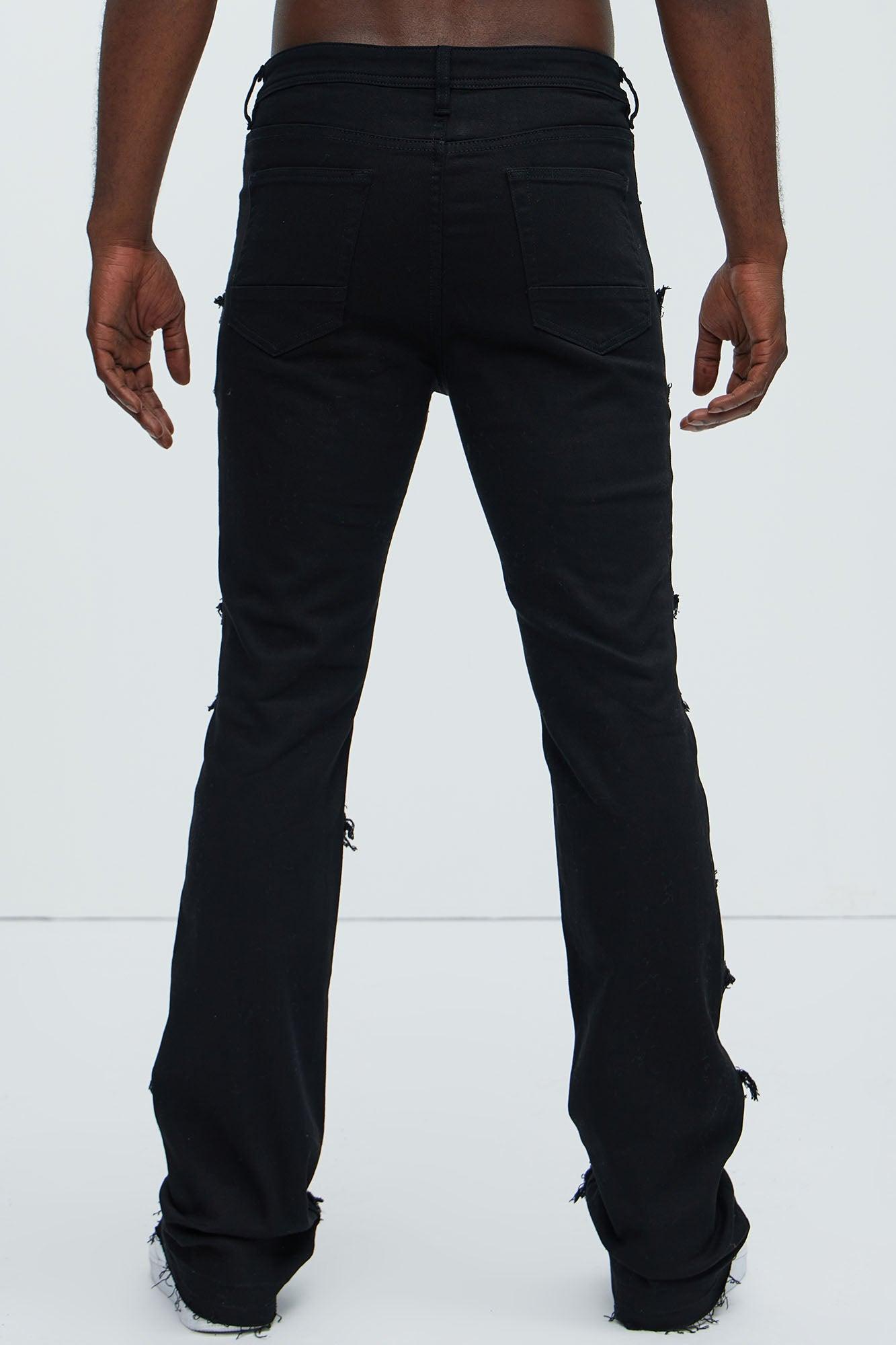All Over Fray Stacked Skinny Flare Jeans - Black Product Image