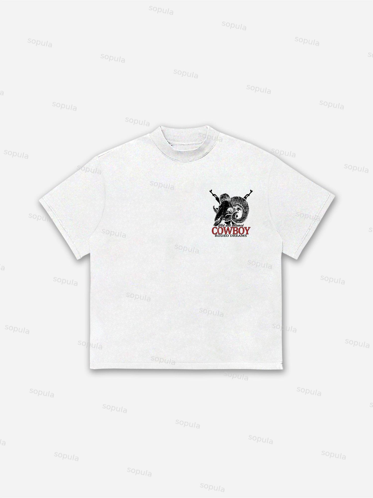 Cow Skull Cowboy Rodeo Print Cotton T-shirt Product Image