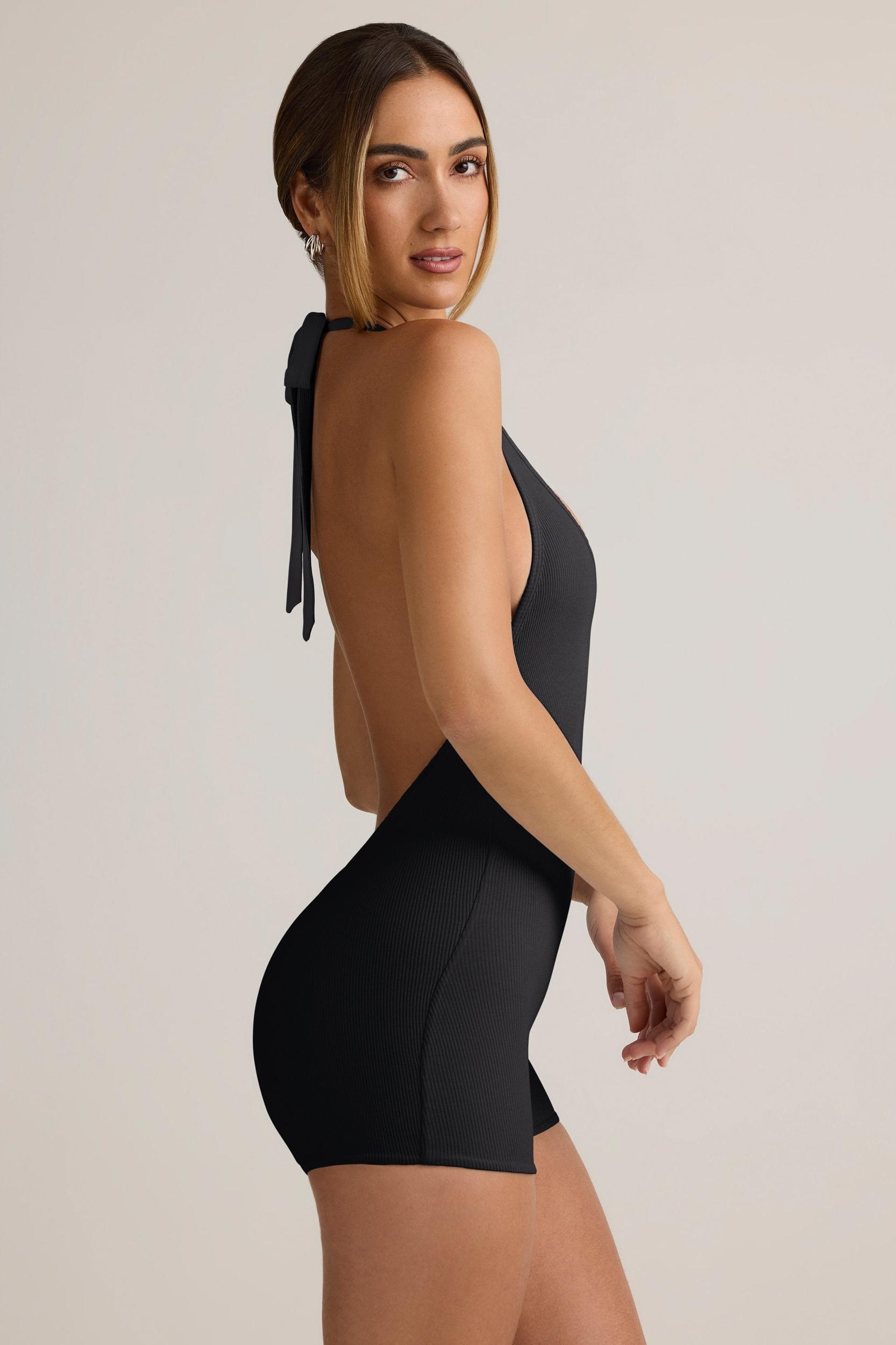 Modal Ribbed Backless Playsuit in Black Product Image