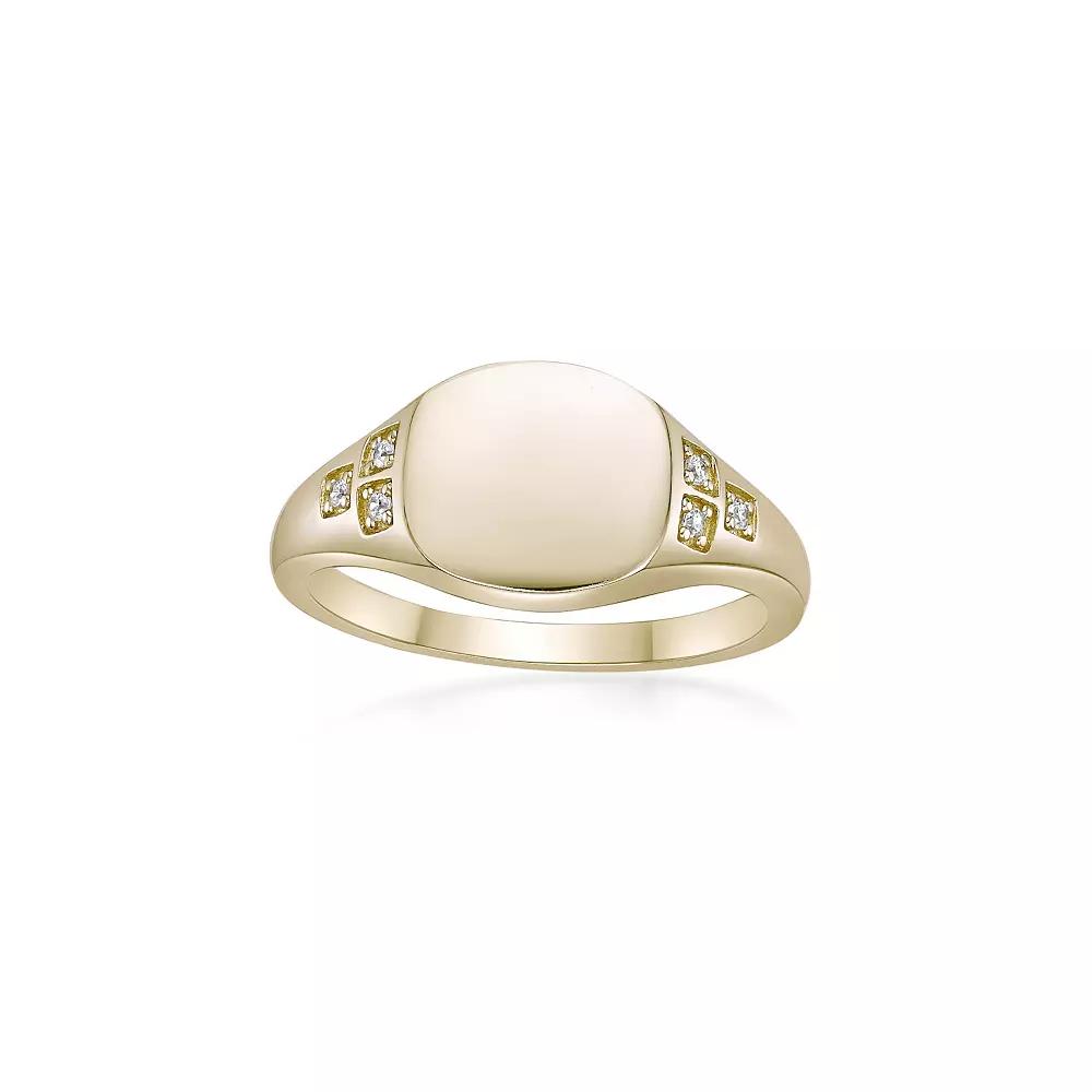 Gemminded 18k Gold Over Silver Lab-Grown Diamond Accent Signet Ring, Women's, Gold Tone Product Image
