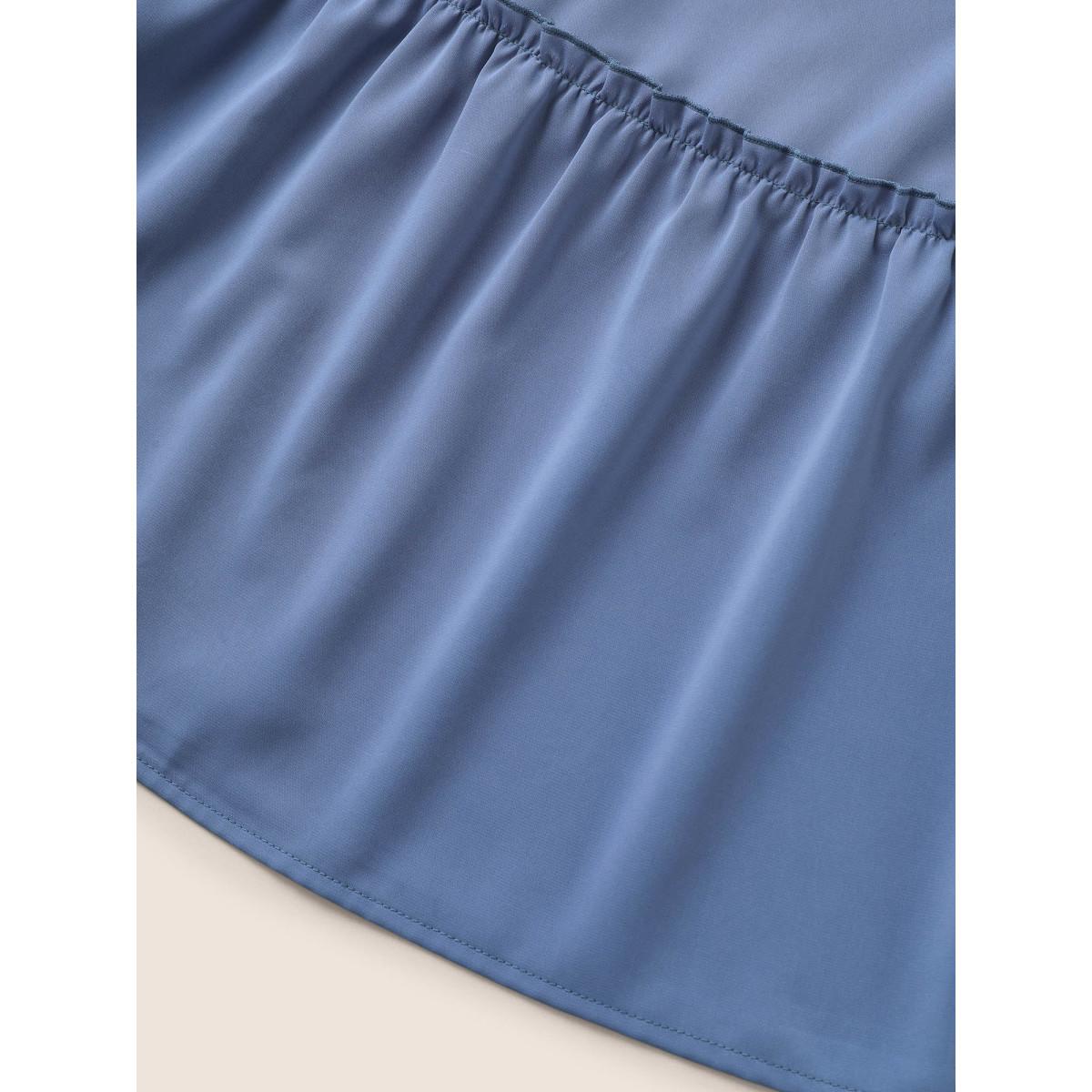 Plus Size Solid Frill Trim Buckle Detail Belted Dress Stone Women Elegant Non Round Neck Short sleeve Curvy Midi Dress BloomChic 30/6X Product Image